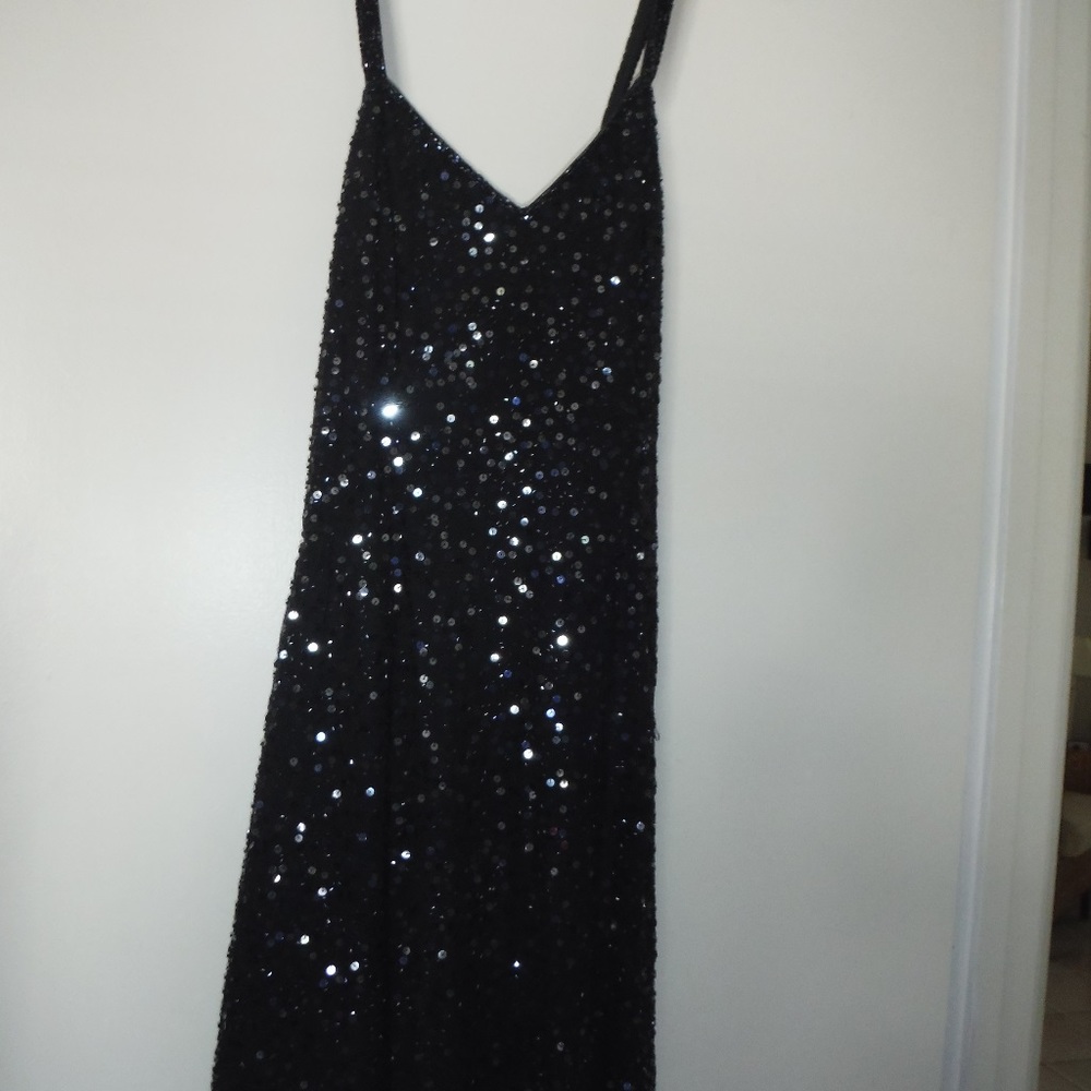 sequined black cocktail dress